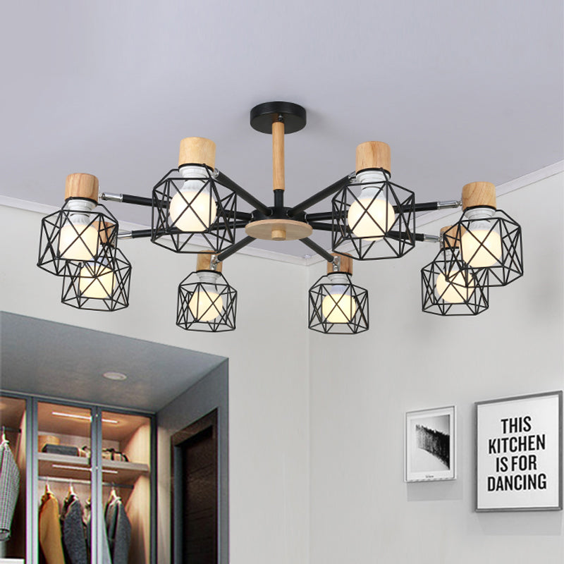 Nordic Iron Cage Semi - Flush Lamp With 3/6/8 - Head Black/Green/Gold Pendant Lighting For Ceiling