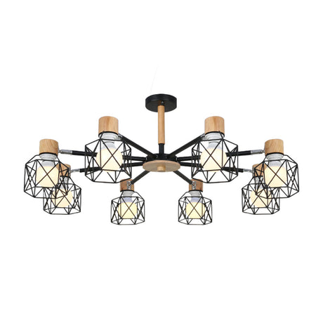 Nordic Iron Cage Semi-Flush Lamp With 3/6/8-Head Black/Green/Gold Pendant Lighting For Ceiling