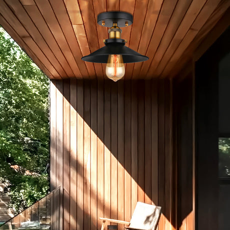 Retro Metallic Semi Flush Mount Ceiling Light - Black/Rust Cone Shade 1 Head Close To Lighting For
