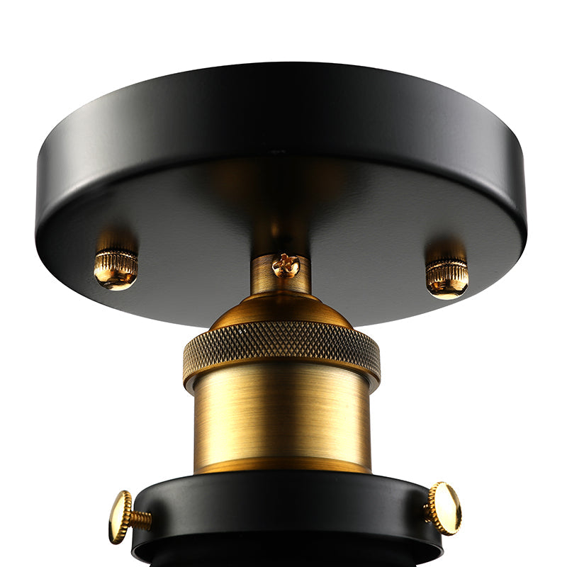 Retro Metallic Semi Flush Mount Ceiling Light - Black/Rust Cone Shade 1 Head Close To Lighting For