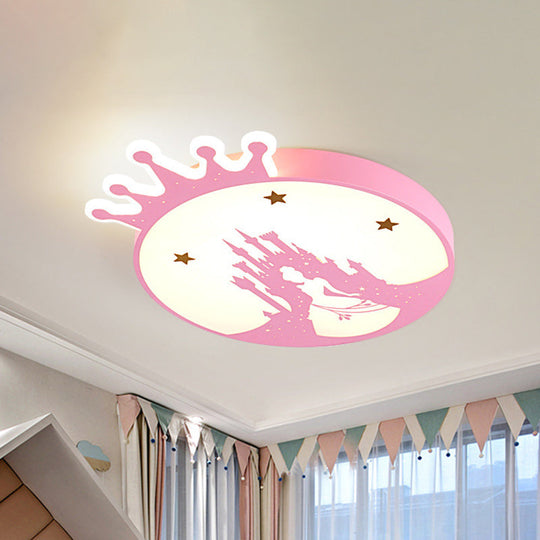 Contemporary Led Pink Acrylic Round Ceiling Light With Princess Pattern