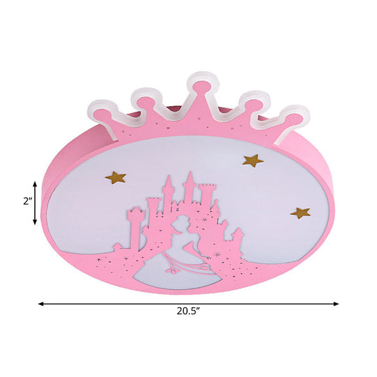 Contemporary Led Pink Acrylic Round Ceiling Light With Princess Pattern
