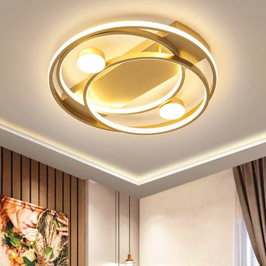 Gold Metallic Led Bedroom Ceiling Light Fixture - Contemporary Crossing Ring Design (16’/19.5’