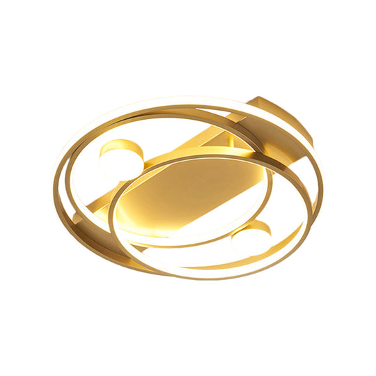 Gold Metallic Led Bedroom Ceiling Light Fixture - Contemporary Crossing Ring Design (16’/19.5’