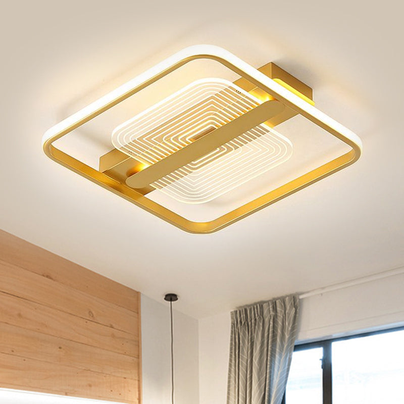 Modern Square Metallic Gold Led Flush Mount Lamp In Warm/White 16.5’/20.5’ Width / 16.5’ White