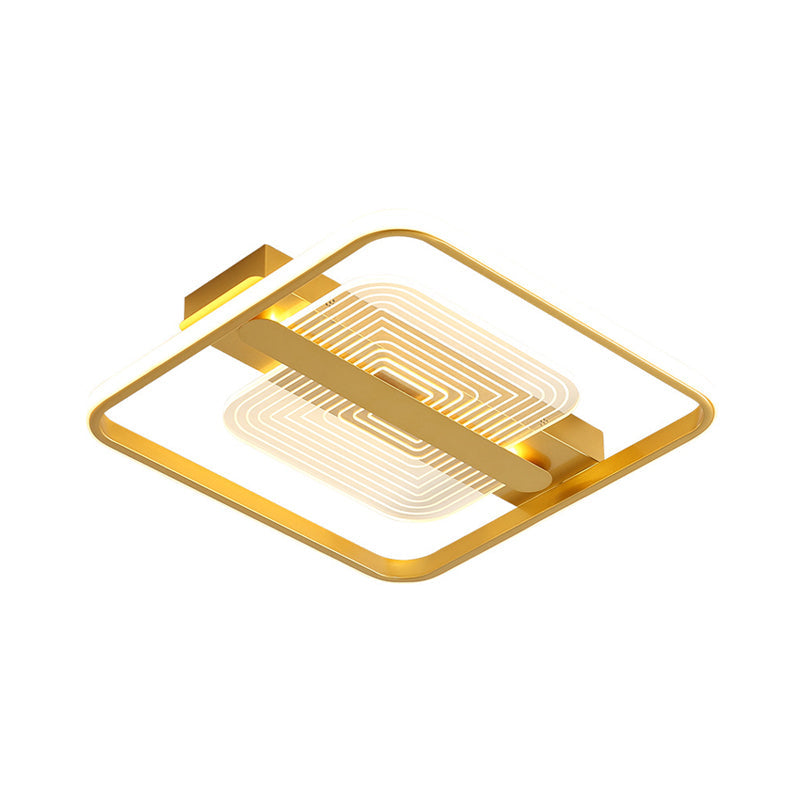 Modern Square Metallic Gold Led Flush Mount Lamp In Warm/White 16.5’/20.5’ Width