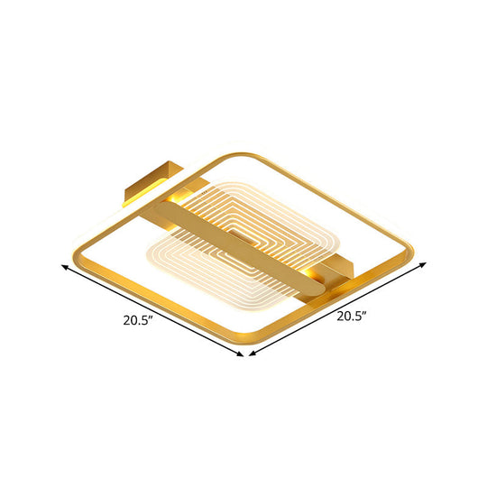 Modern Square Metallic Gold Led Flush Mount Lamp In Warm/White 16.5’/20.5’ Width