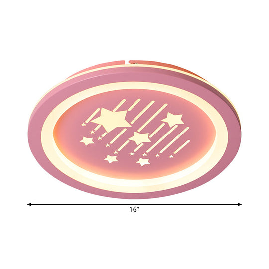 Contemporary Pink Round Flush Ceiling Light With Star Pattern - Led Acrylic Mount Lighting For