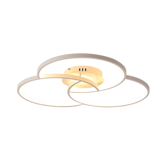 Modern Metal Intersecting Ring Led Ceiling Fixture Black/White Semi - Flush Mount Warm/White Light