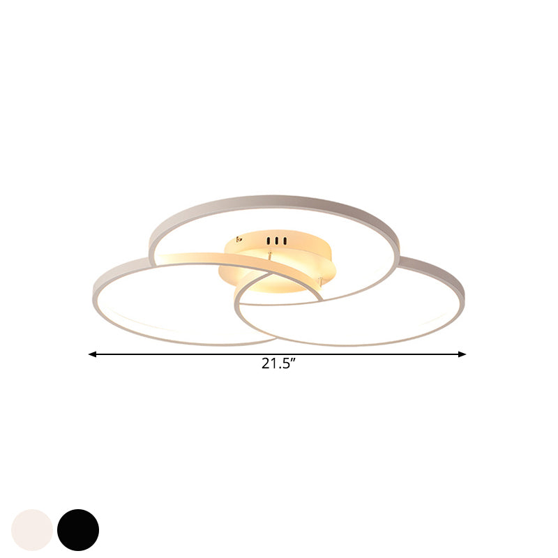 Modern Metal Intersecting Ring Led Ceiling Fixture Black/White Semi - Flush Mount Warm/White Light