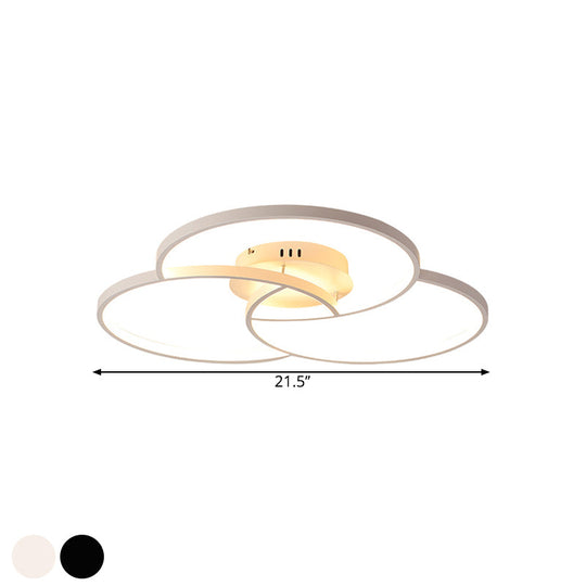 Modern Metal Intersecting Ring Led Ceiling Fixture Black/White Semi - Flush Mount Warm/White Light