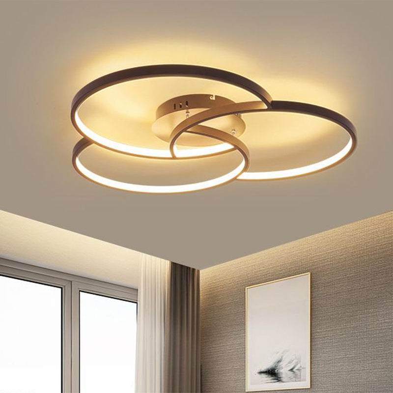 Modern Metal Intersecting Ring Led Ceiling Fixture Black/White Semi - Flush Mount Warm/White Light