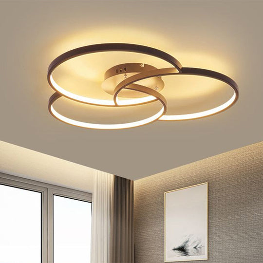 Modern Metal Intersecting Ring Led Ceiling Fixture Black/White Semi - Flush Mount Warm/White Light