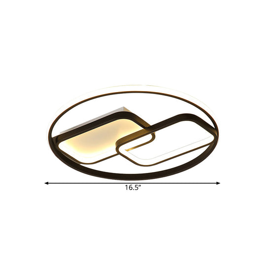 Nordic Style Metal Flush Mount Lamp - Ring And Rectangle Design Led Black Ceiling Light