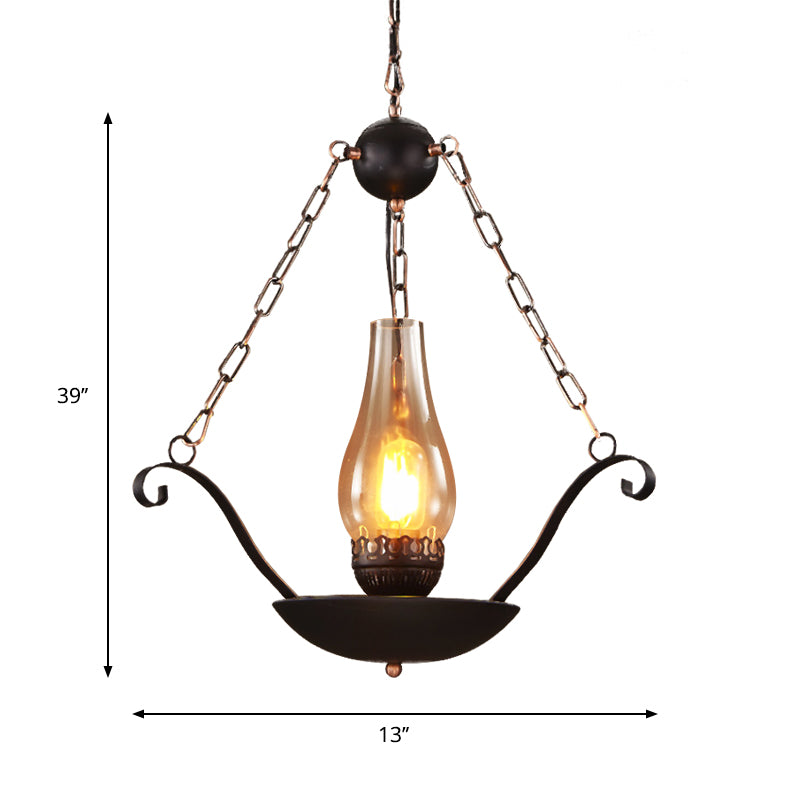 Pendulum Lamp: Cup Shape Restaurant Warehouse Clear Glass Suspension Lighting Fixture - Sleek Black