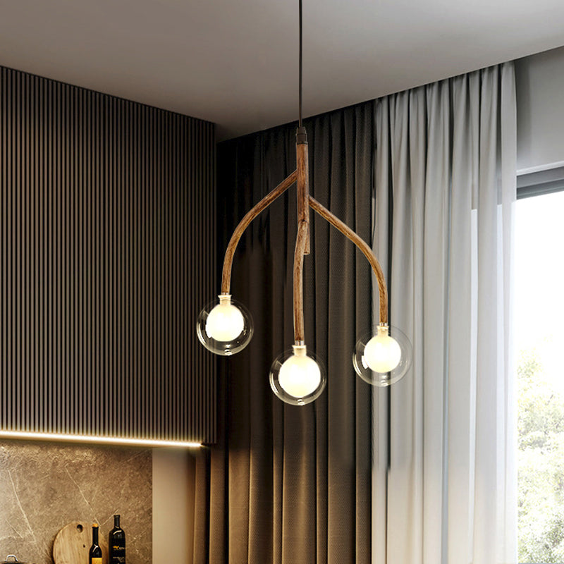 Modern Clear Glass Beige Pendulum Lamp With Molecular Design - 3-Light Warehouse Pendant Chandelier