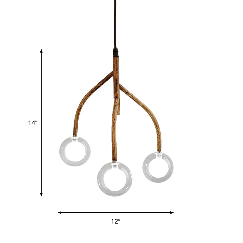 Modern Clear Glass Beige Pendulum Lamp With Molecular Design - 3-Light Warehouse Pendant Chandelier