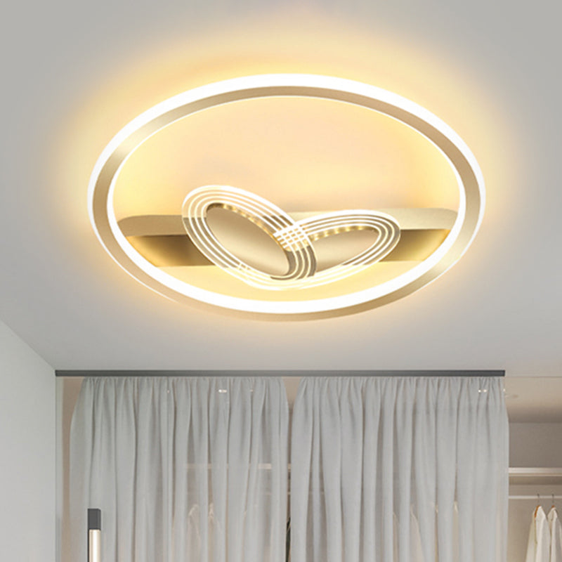 Modernist Metal Black/Gold Led Ceiling Flush With Ring And Bow Design Warm/White Light