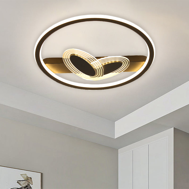 Modernist Metal Black/Gold Led Ceiling Flush With Ring And Bow Design Warm/White Light 16/19.5 Wide
