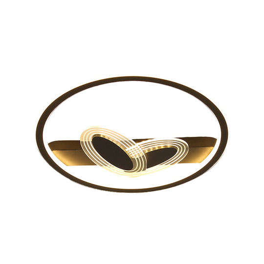 Modernist Metal Black/Gold Led Ceiling Flush With Ring And Bow Design Warm/White Light