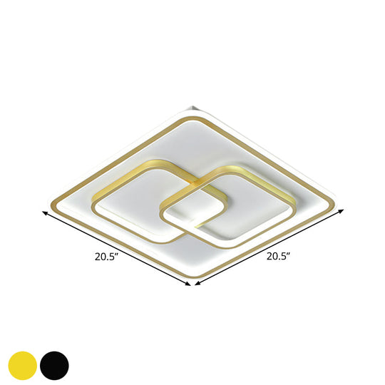 Modernist Black/Gold Square Flush Mount Lamp - 16.5’/20.5’ Led Metallic Ceiling Fixture In