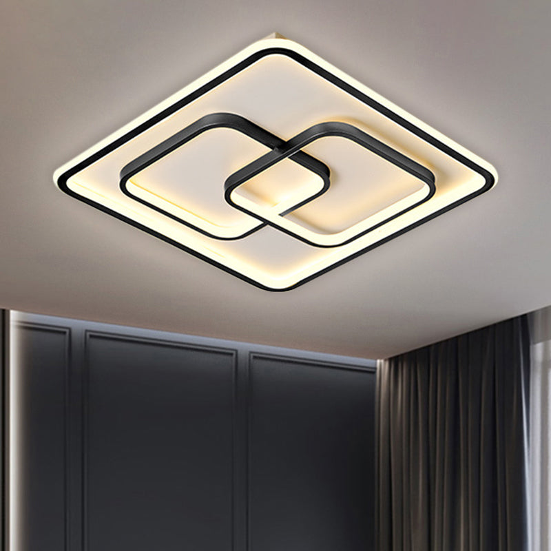 Modernist Black/Gold Square Flush Mount Lamp - 16.5/20.5 Led Metallic Ceiling Fixture In Warm/White