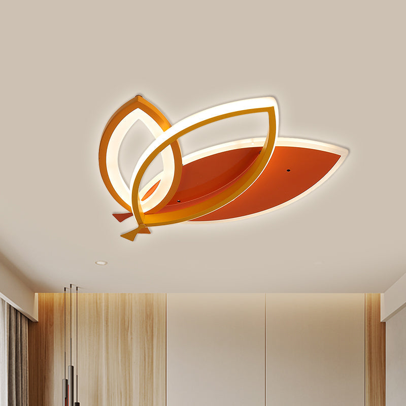 Kid’s Bedroom Ceiling Light Fixture: Acrylic Flush Mount With Leaves Design - Black/Orange Led