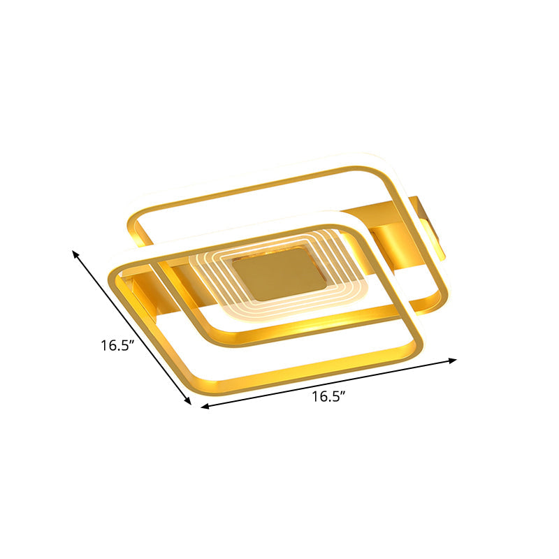 2 - Rect/Sq Flush Mount Lamp Nordic Metal 16.5’/20.5’/35.5’ Wide Led Gold Ceiling Light Warm/White