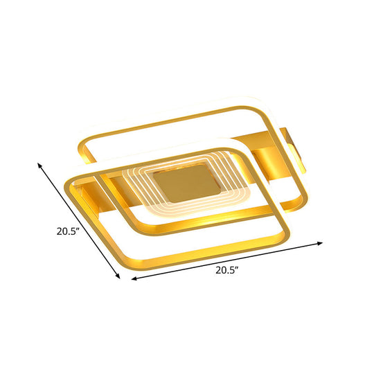 2 - Rect/Sq Flush Mount Lamp Nordic Metal 16.5’/20.5’/35.5’ Wide Led Gold Ceiling Light Warm/White
