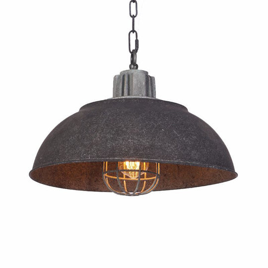 Black Vintage Metal Pendant Light With Oval Cage Shade - Single Head Suspension Lamp