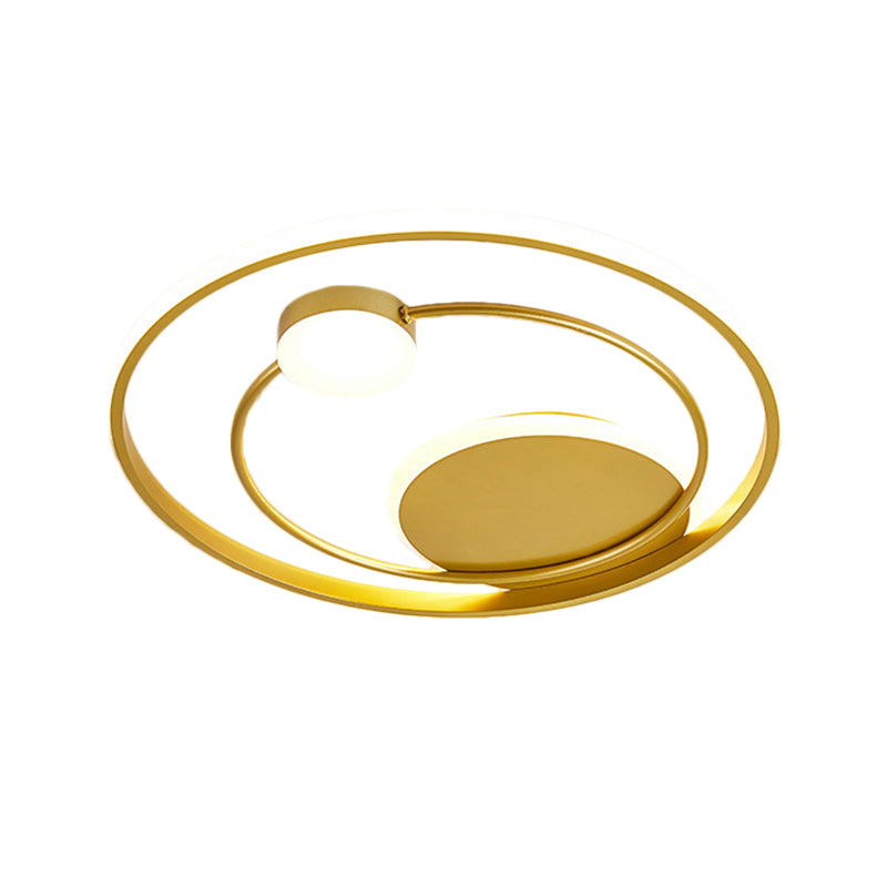 Gold Dual Ring Led Metallic Flush Mount Lighting 16.5’/20.5’ Wide - Simple & Elegant Ceiling Fixture