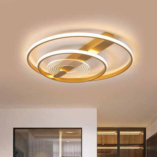 Contemporary Metal Flush Mount Led Gold Ceiling Lighting - Double Ring 16’/19.5’ Wide