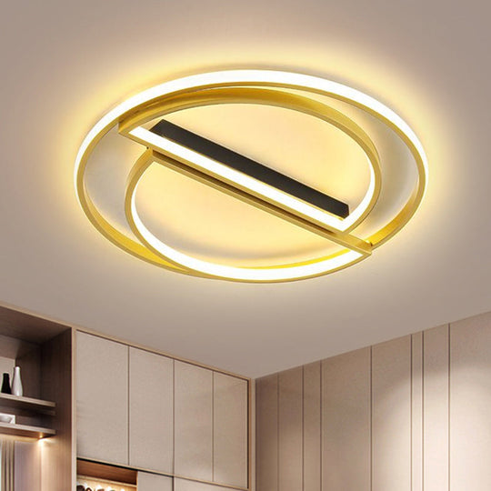 Integrated Circle Flush Led Ceiling Lamp In Black/Gold With Warm/White Light Available