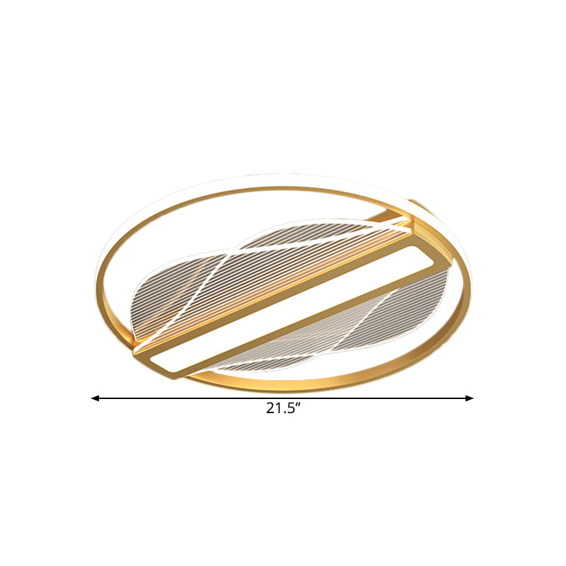 Modern Metallic Circular Led Flush Mount - Inner Bar Design Warm/White Light 18’/21.5’ Width