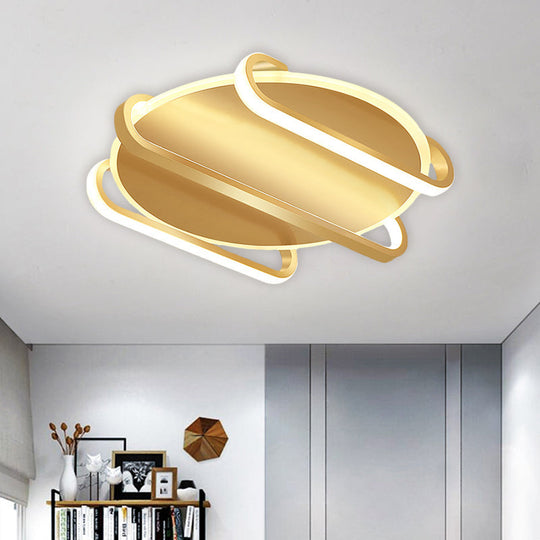 Contemporary Metal Round & Oval Flush Mount Lamp - 16.5’/20.5’ Led Gold Ceiling Warm/White