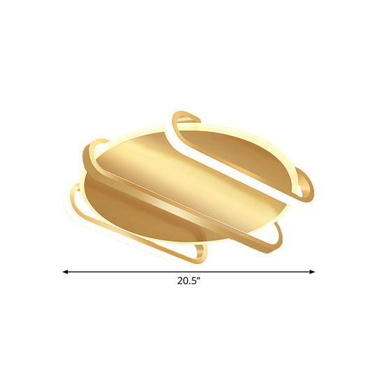 Contemporary Metal Round & Oval Flush Mount Lamp - 16.5’/20.5’ Led Gold Ceiling Warm/White Light