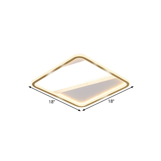 Minimal Led Flush Mount Ceiling Lamp - Gold Square 18/21.5 Width Warm/White Light