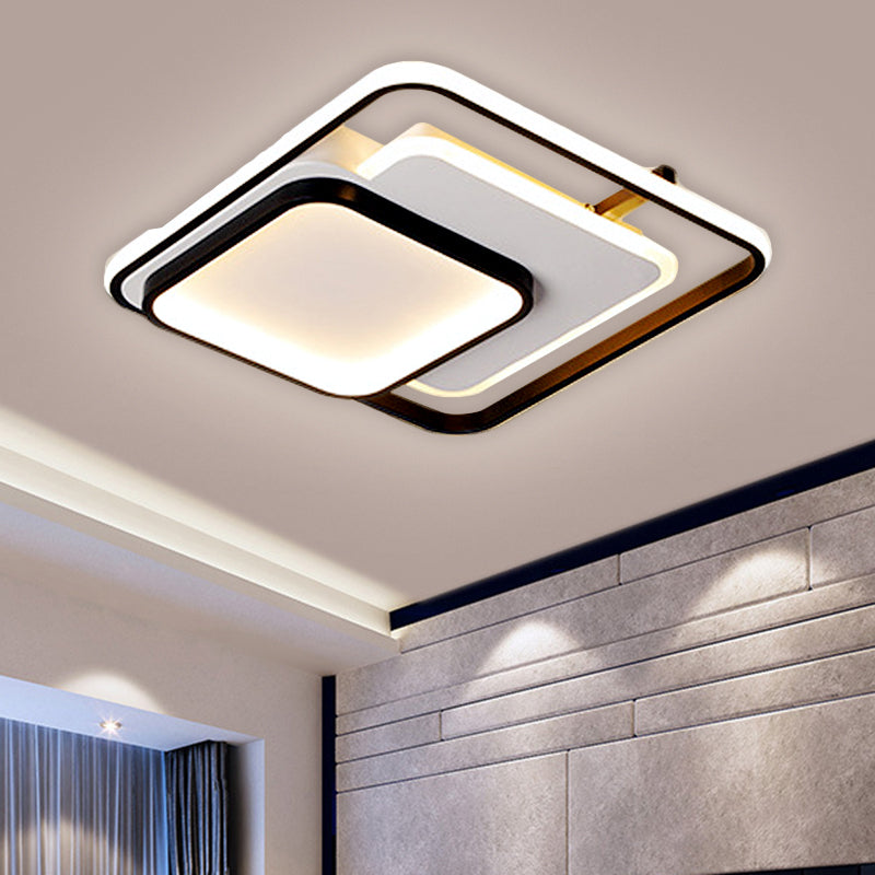 Modern Metal Rectangle/Square Led Ceiling Flush Mount In Warm/White Light Various Sizes Black /