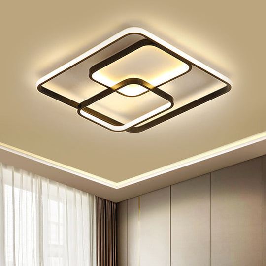 Contemporary Metal Square & Rectangle Ceiling Lamp - 16.5’/20.5’ W Led Black Flush Mount