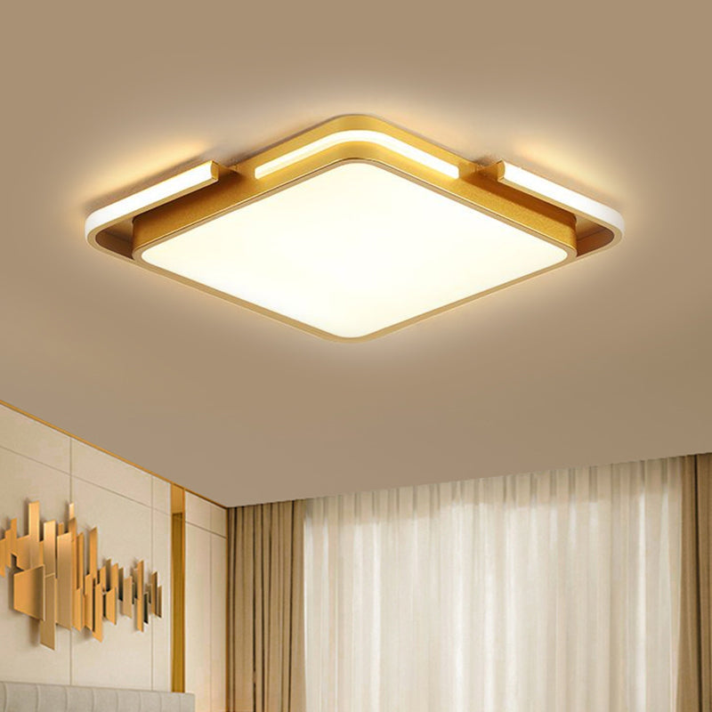 Modernist Led Gold Square Ceiling Fixture - Flush Mount Metal Lighting In Warm/White Light / Warm