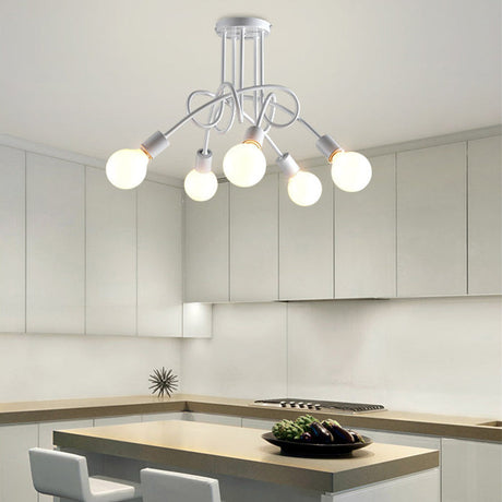 Retro Twist Arm Semi Flush Mount Ceiling Light - 3/5-Head Stylish Kitchen Lighting In Black/White 5
