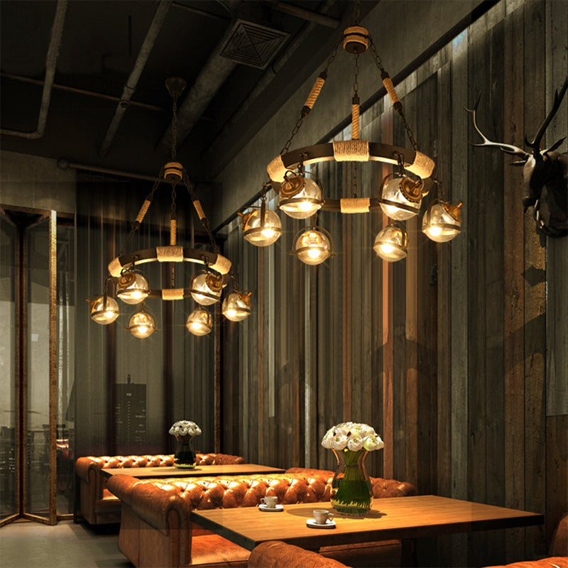 Globe Chandelier Lamp: Farmhouse Style 6/8-Light Rope Hanging Light With Amber Glass Shade - Ideal