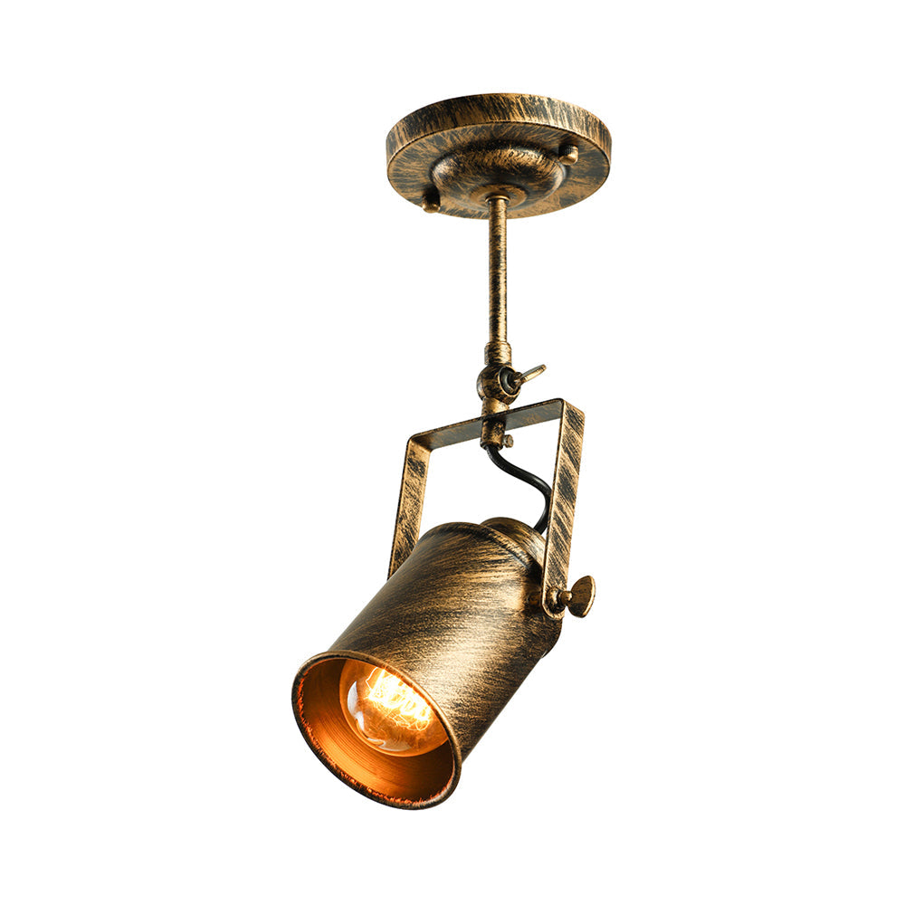 Vintage Style Bronze/Gold Finish Semi Flush Mount Ceiling Light With Cylindrical Shade Ideal For