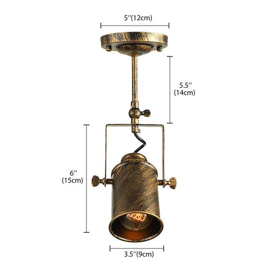 Vintage Style Bronze/Gold Finish Semi Flush Mount Ceiling Light With Cylindrical Shade – Ideal