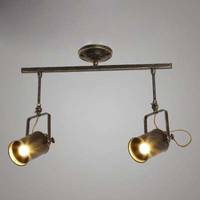 Vintage Style Bronze/Gold Finish Semi Flush Mount Ceiling Light With Cylindrical Shade Ideal For