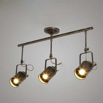 Vintage Style Bronze/Gold Finish Semi Flush Mount Ceiling Light With Cylindrical Shade Ideal For