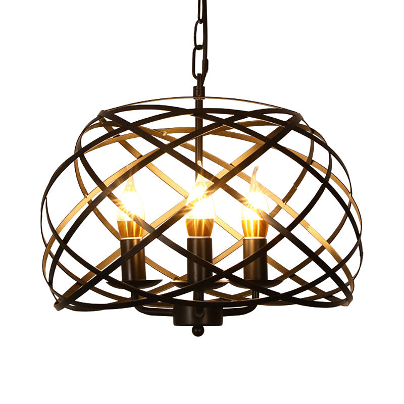 Vintage Open Cage Hanging Light With 3 Candle Chandelier Heads - Stylish & Elegant Black Design