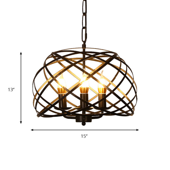 Vintage Open Cage Hanging Light With 3 Candle Chandelier Heads - Stylish & Elegant Black Design
