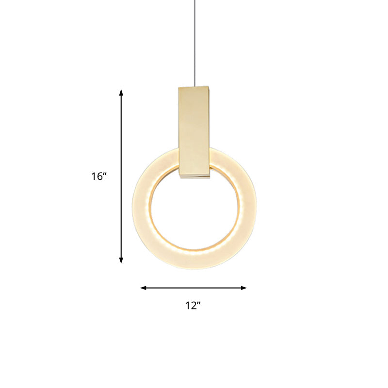 Modern Acrylic Gold Ring Pendant Light - 8’’/12’’/16’’ Dia 1-Light Ceiling Fixture
