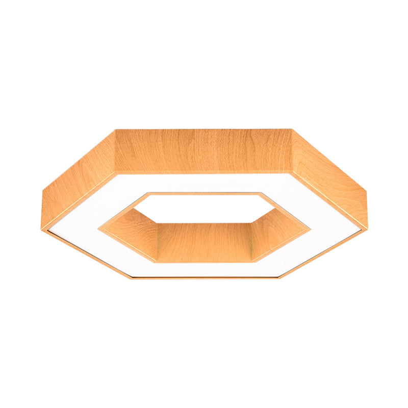 Modern Hexagon Wooden Led Flush Mount Ceiling Light In Beige - 16’/23.5’ Wide